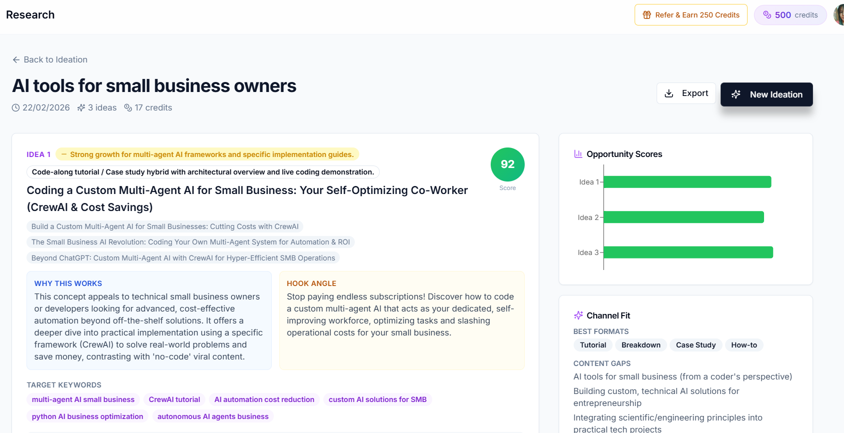 A chatgpt youtube workflow handoff: validated ideas scored in Creator AI