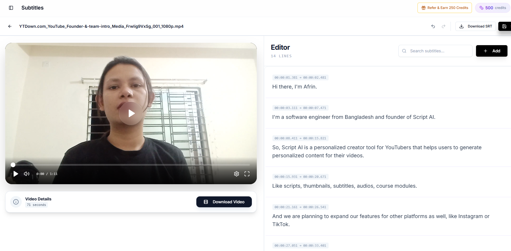 A capcut youtube workflow starting from timestamped subtitles in Creator AI